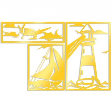 Διακοσμητικό Τοίχου Lighthouse Trio (Σετ 3Τμχ) 565TNL1221 18x57/41x33/60x40cm Gold Wallity