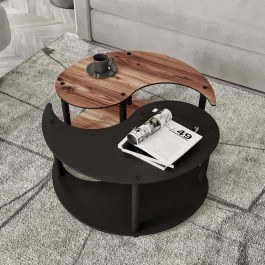 Τραπέζια Σαλονιού Yin Yang (Σετ 2Τμχ) 282PTR1535 Φ70x38cm Walnut-Black WALNUT-BLACK