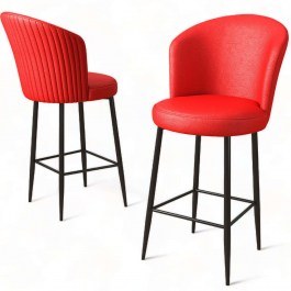 Σκαμπό Μπαρ Uras (Σετ 4Τμχ) 240CHR1272 46x40x107cm Red-Black RED