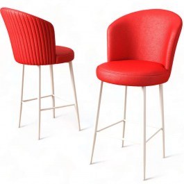Σκαμπό Μπαρ Uras (Σετ 4Τμχ) 240CHR1288 46x40x107cm Red-White RED