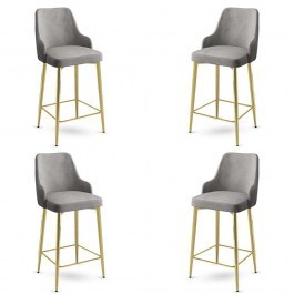 Σκαμπό Μπαρ Enox Babyface (Σετ 4Τμχ) 240CHR1347 45x43x105cm Grey-Gold GREY