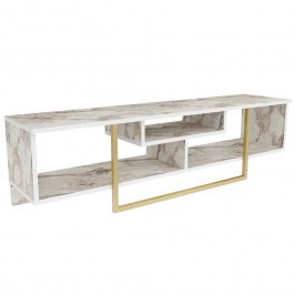 Έπιπλο Τηλεόρασης Asal 150 322RTC2111 150x35,2x40cm Marble Effect White-Gold WHITE