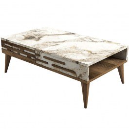 Coffee Table Valensiya 845HCT5358 105x34,6x60cm Marble Effect White-Walnut WHITE