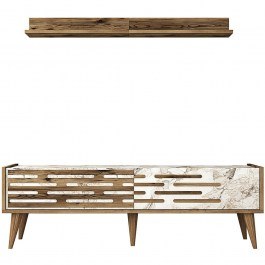 Television Composition Valensiya 845HCT5386 140x35x45cm Marble Effect White-Walnut WALNUT-WHITE
