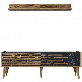 TV Composition Valensiya 845HCT5389 140x35x45cm Marble Effect Black-Walnut BLACK-WALNUT