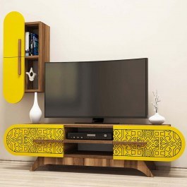 Television Composition Defne 845HCT3024 145x35x37cm Walnut-Yellow YELLOW