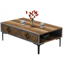 Τραπέζι Σαλονιού Samba 845HCT2848 105x60x34,6cm Walnut-Blue BROWN