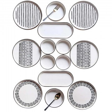 Dinner Plates (Set 14Pcs) 430KSV1371 White-Black Hermia