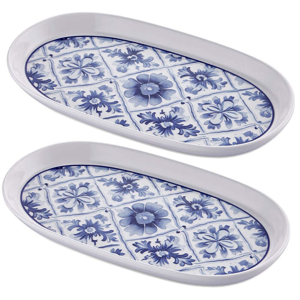 Πιατέλα Σερβιρίσματος (Σετ 2Τμχ) 280TMA2219 29x17x2cm White-Blue Hermia