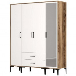 Ντουλάπα Τετράφυλλη Kumsal 845HCT5495 160x47,5x201,4cm Walnut-White WALNUT-WHITE