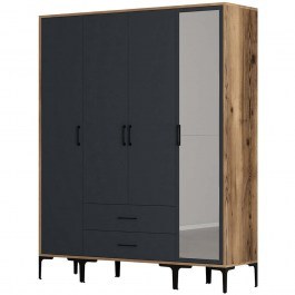 Ντουλάπα Τετράφυλλη Kumsal 845HCT5494 160x47,5x201,4cm Walnut-Anthracite WALNUT-ANTHRACITE