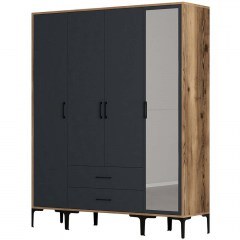 Ντουλάπα Τετράφυλλη Kumsal 845HCT5494 160x47,5x201,4cm Walnut-Anthracite