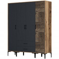 Ντουλάπα Τετράφυλλη Kumsal 845HCT5489 160x47,5x201,4cm Walnut-Anthracite