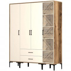 Ντουλάπα Τετράφυλλη Kumsal 845HCT5491 160x47,5x201,4cm Walnut-Cream