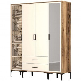 Ντουλάπα Τετράφυλλη Kumsal 845HCT5466 160x47,5x201,4cm Walnut-Cream WALNUT-CREAM