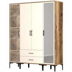 Ντουλάπα Τετράφυλλη Kumsal 845HCT5466 160x47,5x201,4cm Walnut-Cream