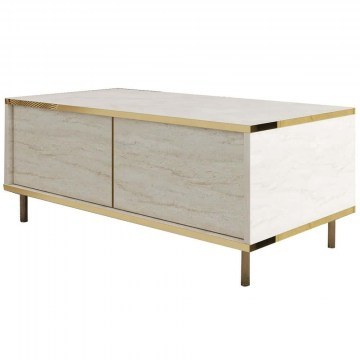 Τραπέζι Σαλονιού Imaj 382NRC1532 90x45x40cm Travertine Beige-Gold
