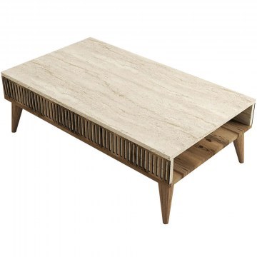 Τραπέζι Σαλονιού Milan 845HCT5608 105x60x35cm Travertine Beige-Walnut