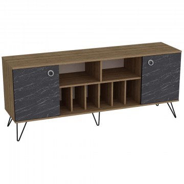 Buffet Lorenz 875ZNA3507 180x44,8x78,6cm Marble Effect Black-Walnut