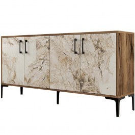 Μπουφές Kiev 845HCT5324 160x35x78cm Marble Effect White-Walnut WHITE