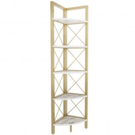 Corner Floor Shelf Remo 322RTC1108 30,5x33x160cm Marble Effect White-Gold WHITE-GOLD