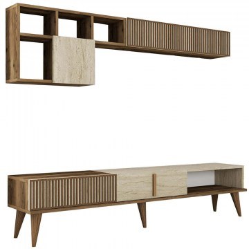 TV Composition Milan 845HCT5607 180x35x40cm Travertine Beige-Walnut