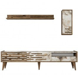 TV Composition Valensiya 845HCT5344 180x35x45cm Marble Effect White-Walnut WHITE-WALNUT