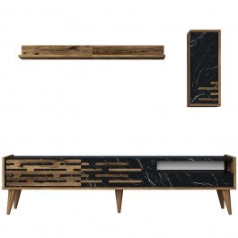 TV Composition Valensiya 845HCT5347 180x35x45cm Marble Effect Black-Walnut WALNUT-BLACK