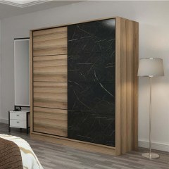 Ντουλάπα Δίφυλλη Kale 506MNR2538 180x60x210cm Marble Effect Black-Oak
