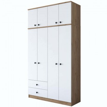 Ντουλάπα Τετράφυλλη Με Πατάρι 893RAN3316 120x42,5x216,8cm Oak-White