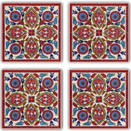 Coaster (Set 4Pcs) 366TYR1106 10x10x1cm Multi-Red Hermia MULTI-RED