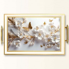 Δίσκος Σερβιρίσματος Γυάλινος 244KNG1652 50x29x3,5cm White-Gold Aberto Design WHITE-GOLD