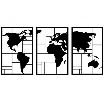 Διακοσμητικό Τοίχου World Map (Σετ 3Τμχ) 891TNL2249 48x74cm Black Wallity