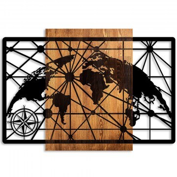 Διακοσμητικό Τοίχου World Map 899SKL2629 99x70cm Walnut-Black Wallity