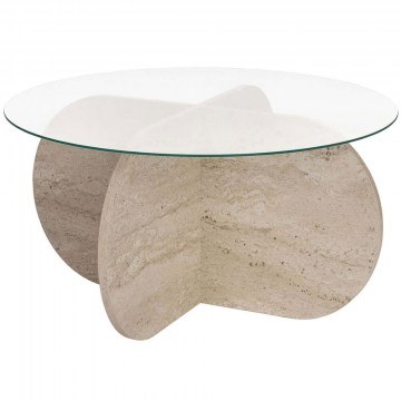 Τραπέζι Σαλονιού Aeris 668NRD1106 75x75x35cm Travertine Beige-Clear