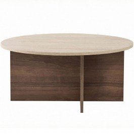 Τραπέζι Σαλονιού Soleil 563NRD1404 90x90x40cm Travertine Beige-Walnut BEIGE-WALNUT