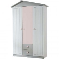 Ντουλάπα Παιδική Τρίφυλλη Ayder 842PRB1108 130x57x204cm Pink-Grey