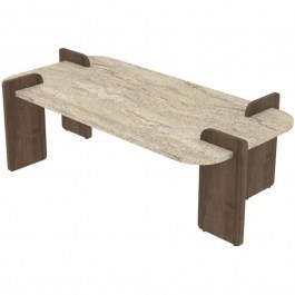 Coffee Table Leapiri 116SAM1505 120x60x35cm Travertine Beige-Walnut BEIGE-WALNUT