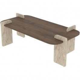 Coffee Table Leapiri 116SAM1506 120x60x35cm Walnut-Travertine Beige WALNUT-BEIGE