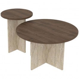 Coffee Tables Private (Set 2Pcs) 116SAM1510 70x70x40/40x40x47cm Walnut-Travertine Beige WALNUT-BEIGE