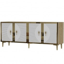 Μπουφές Tuna 555CHM1320 180x32x75cm Oak-White-Gold OAK-WHITE
