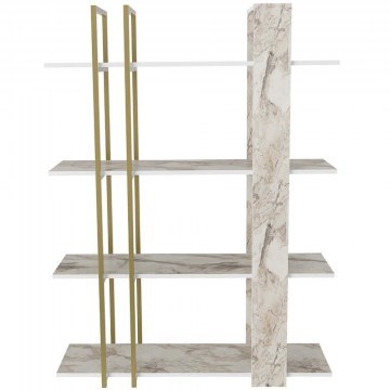 Floor Shelf Onno 875ZNA3668 120x31x160cm Marble Effect White-Gold