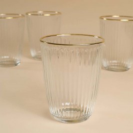 Ποτήρια Νερού Splendid (Σετ 4Τμχ) 127RKL1188 8,5x8,5x12cm 395ml Gold-Clear Hermia CLEAR