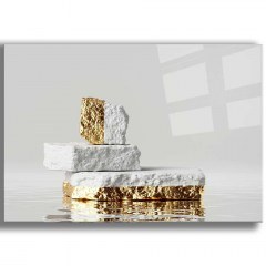 Tempered Glass Painting Cam 544CLR1190 100x70cm White-Gold Wallity