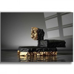 Tempered Glass Painting Cam 544CLR1196 100x70cm Black-Gold Wallity