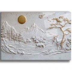 Tempered Glass Painting Cam 544CLR1568 100x70cm White-Gold Wallity