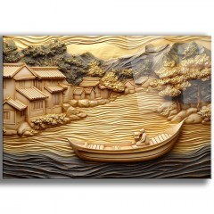 Tempered Glass Painting Cam 544CLR1640 100x70cm Multi-Gold Wallity