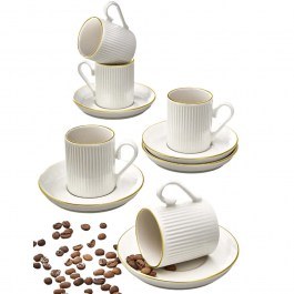 Coffee Cups With Saucers Mch (Set 12Pcs) 430KSV8991 100ml White-Gold Hermia WHITE-GOLD
