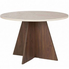 Table Virella 632NRD1141 D120x75cm Travertine Beige-Walnut BEIGE-WALNUT