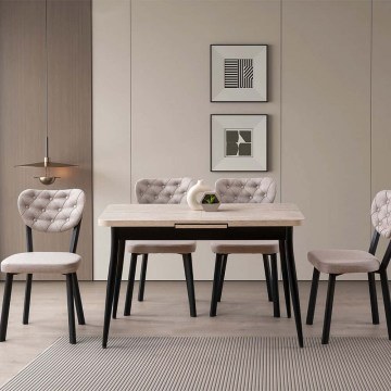 Τραπέζι Επεκτεινόμενο Ay 974NMB2246 120/150x70x76cm Travertine Beige-Black